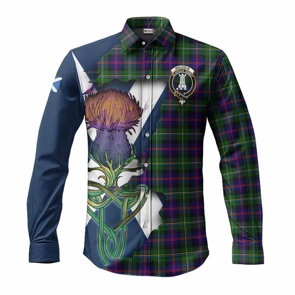 Tartan Vibes Clothing Malcolm Tartan Family Crest Long Sleeve Button Shirt Scottish Thistle Celtic Inspired