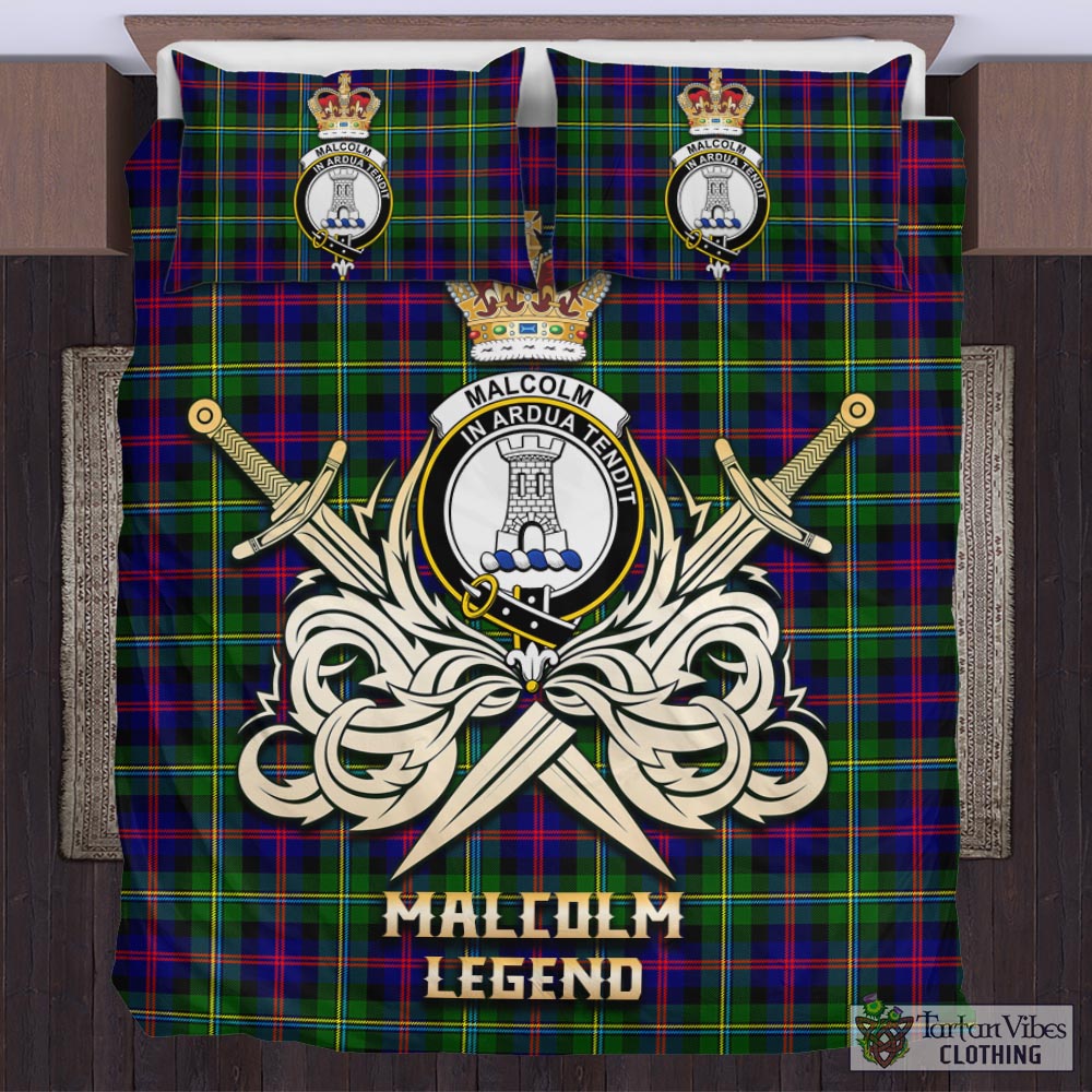 Tartan Vibes Clothing Malcolm Tartan Bedding Set with Clan Crest and the Golden Sword of Courageous Legacy
