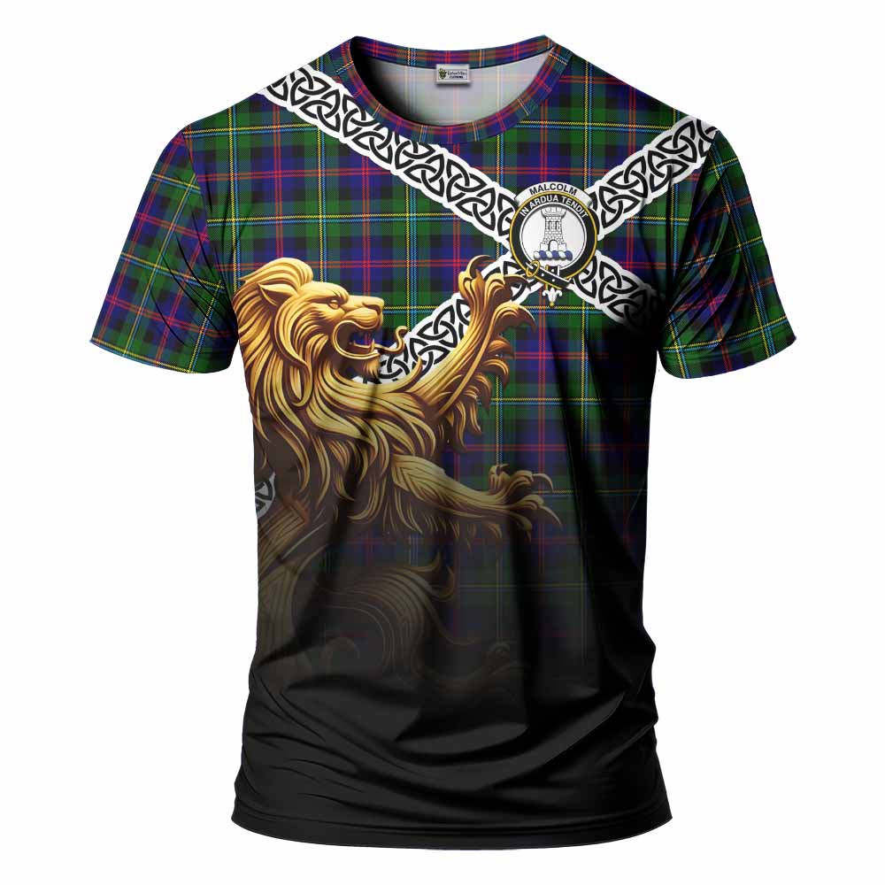 Tartan Vibes Clothing Malcolm Crest Tartan T-Shirt with Golden Lion Emblem Celtic Style