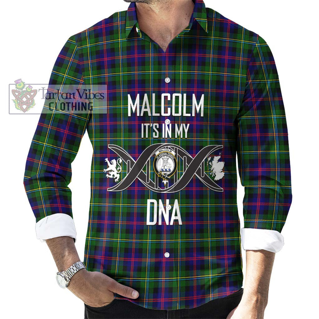 Malcolm Tartan Long Sleeve Button Shirt with Family Crest DNA In Me Style Men's Shirt S - Tartanvibesclothing Shop