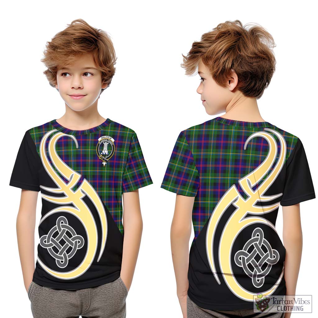 Malcolm Tartan Kid T-Shirt with Family Crest and Celtic Symbol Style Youth XL Size14 - Tartan Vibes Clothing