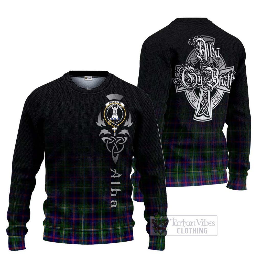 Tartan Vibes Clothing Malcolm Tartan Knitted Sweater Featuring Alba Gu Brath Family Crest Celtic Inspired