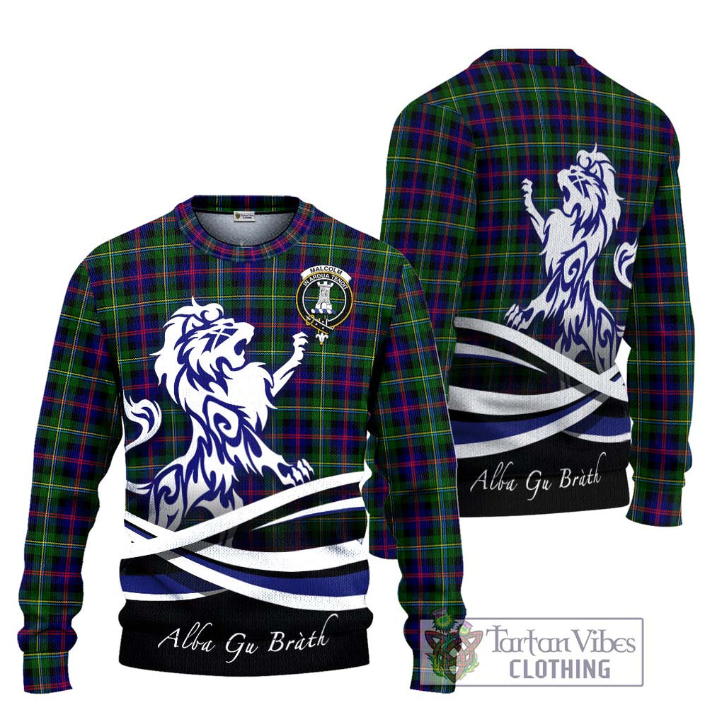 Malcolm Tartan Knitted Sweater with Alba Gu Brath Regal Lion Emblem Unisex - Tartanvibesclothing Shop