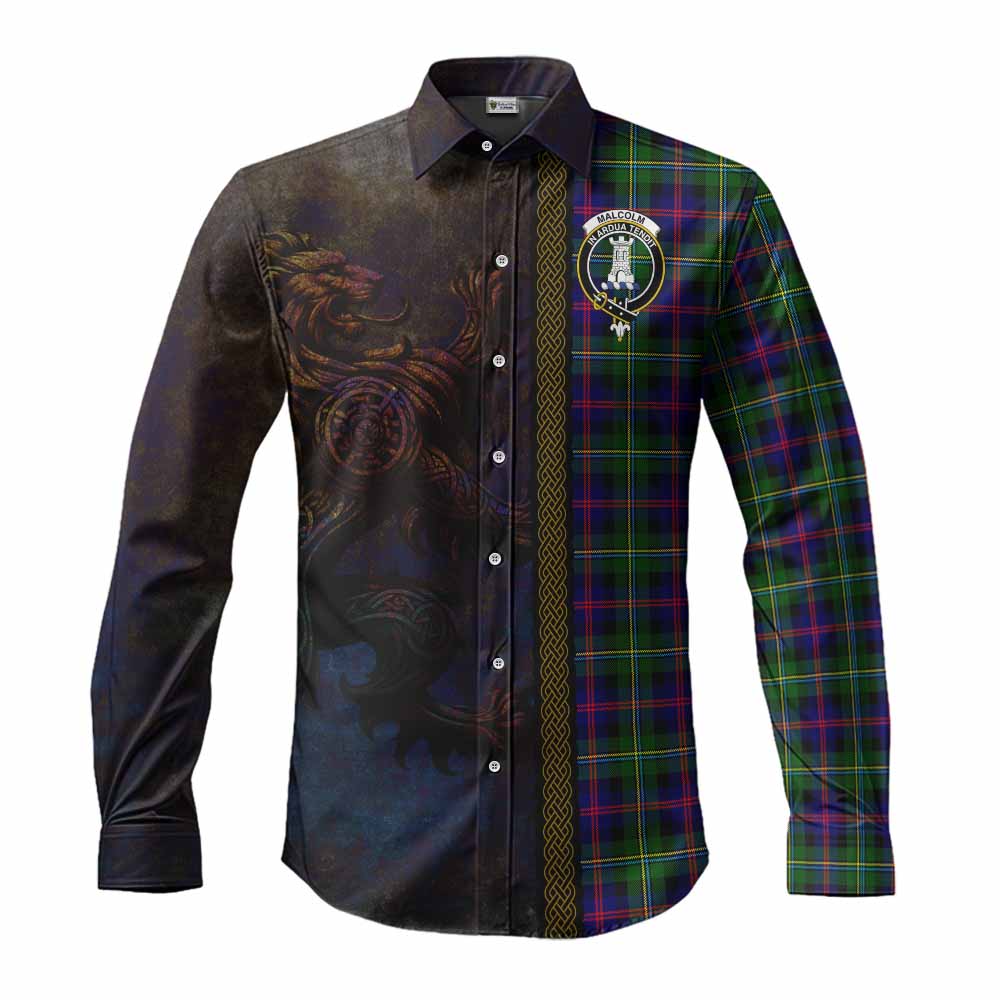Tartan Vibes Clothing Malcolm Tartan Family Crest Long Sleeve Button Shirt Alba Gu Brath Be Brave Lion Ancient Style