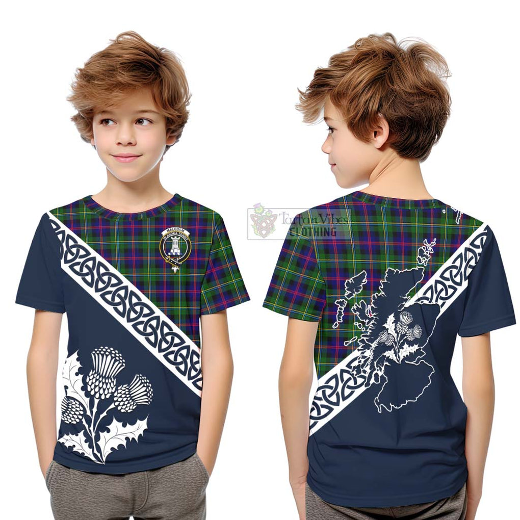 Tartan Vibes Clothing Malcolm Tartan Kid T-Shirt Featuring Thistle and Scotland Map
