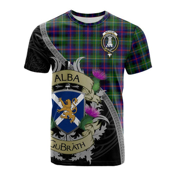 Tartan Vibes Clothing Malcolm Tartan Family Crest Cotton T-shirt Lion Rampant Royal Thistle Shield Celtic Inspired