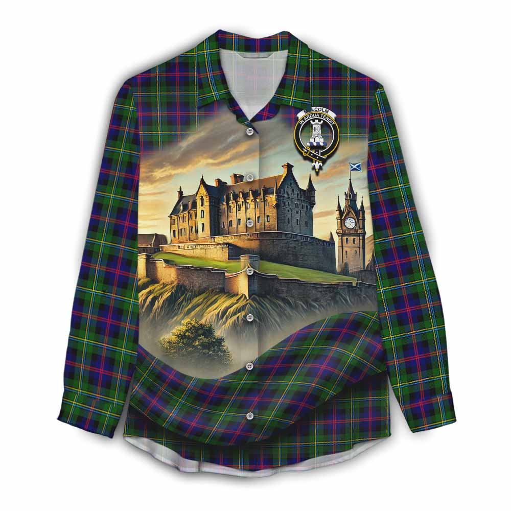 Tartan Vibes Clothing Malcolm Tartan Family Crest Women's Casual Shirt with Scottish Ancient Castle Style