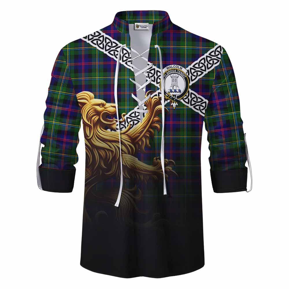 Tartan Vibes Clothing Malcolm Crest Tartan Ghillie Kilt Shirt with Golden Lion Emblem Celtic Style