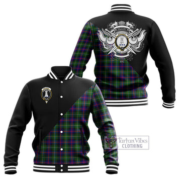 Malcolm Tartan Baseball Jacket with Family Crest and Military Logo Style