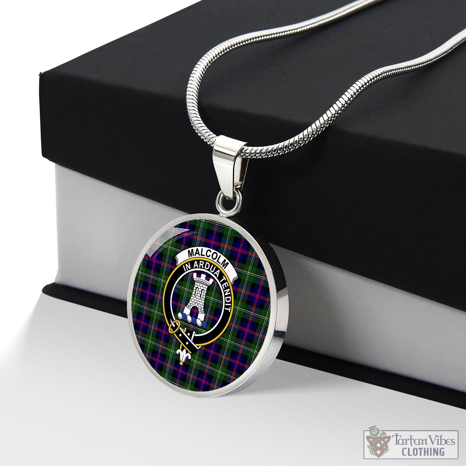 Tartan Vibes Clothing Malcolm Tartan Circle Necklace with Family Crest