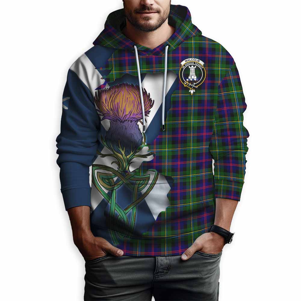 Tartan Vibes Clothing Malcolm Tartan Family Crest Hoodie Scottish Thistle Celtic Inspired