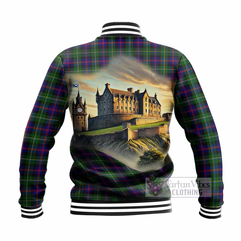 Tartan Vibes Clothing Malcolm Tartan Family Crest Baseball Jacket with Scottish Ancient Castle Style