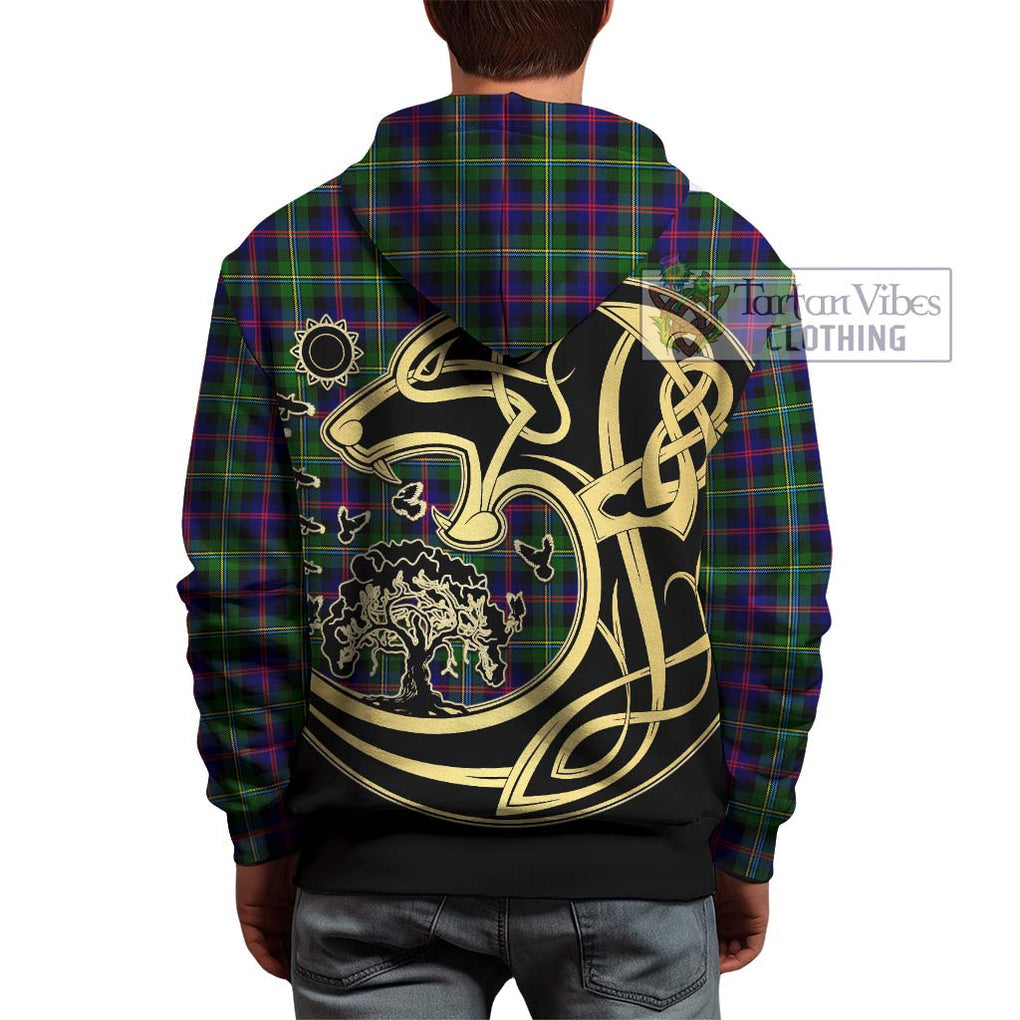 Malcolm Tartan Hoodie with Family Crest Celtic Wolf Style - Tartan Vibes Clothing