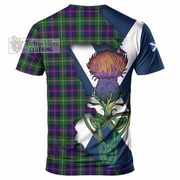 Tartan Vibes Clothing Malcolm Tartan Family Crest T-Shirt Scottish Thistle Celtic Inspired