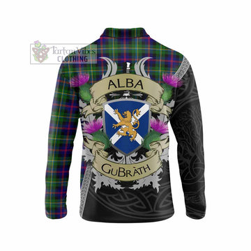 Malcolm Tartan Family Crest Long Sleeve Polo Shirt Lion Rampant Royal Thistle Shield Celtic Inspired