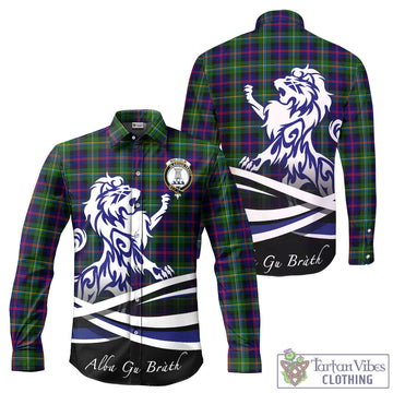 Malcolm Tartan Long Sleeve Button Up Shirt with Alba Gu Brath Regal Lion Emblem