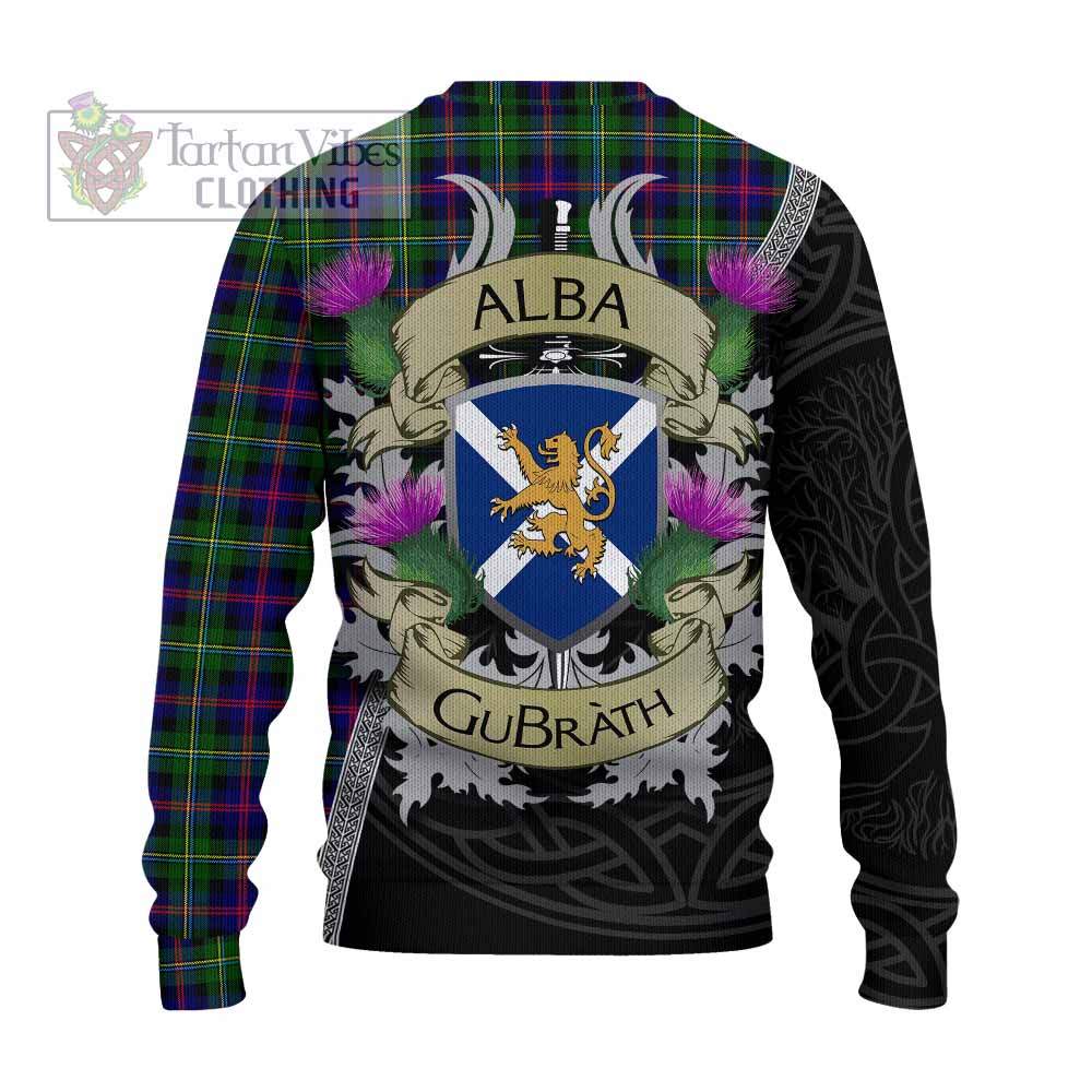 Tartan Vibes Clothing Malcolm Tartan Family Crest Knitted Sweater Lion Rampant Royal Thistle Shield Celtic Inspired