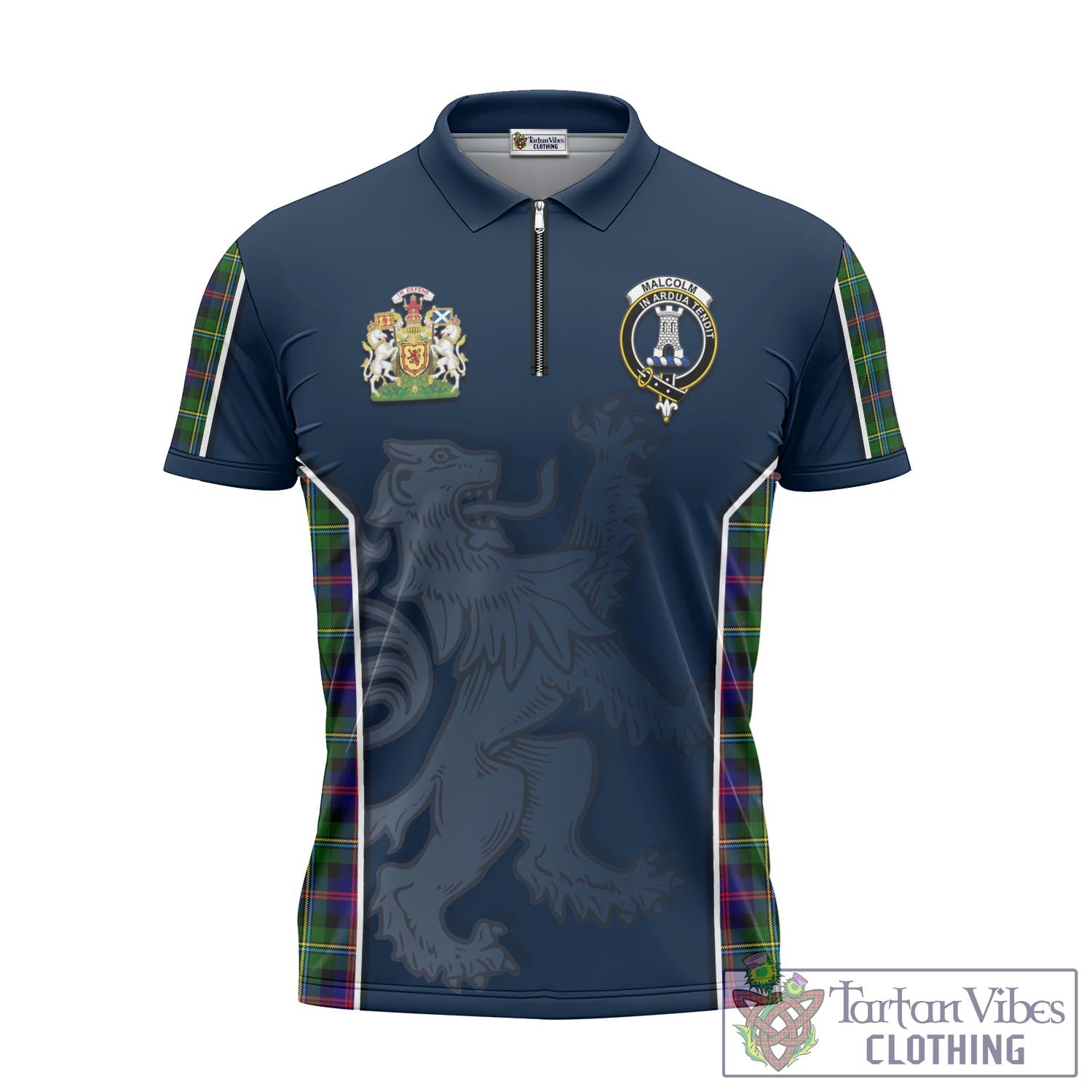 Tartan Vibes Clothing Malcolm Tartan Zipper Polo Shirt with Family Crest and Lion Rampant Vibes Sport Style