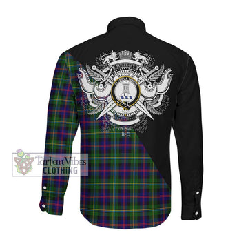 Malcolm Tartan Long Sleeve Button Shirt with Family Crest and Military Logo Style
