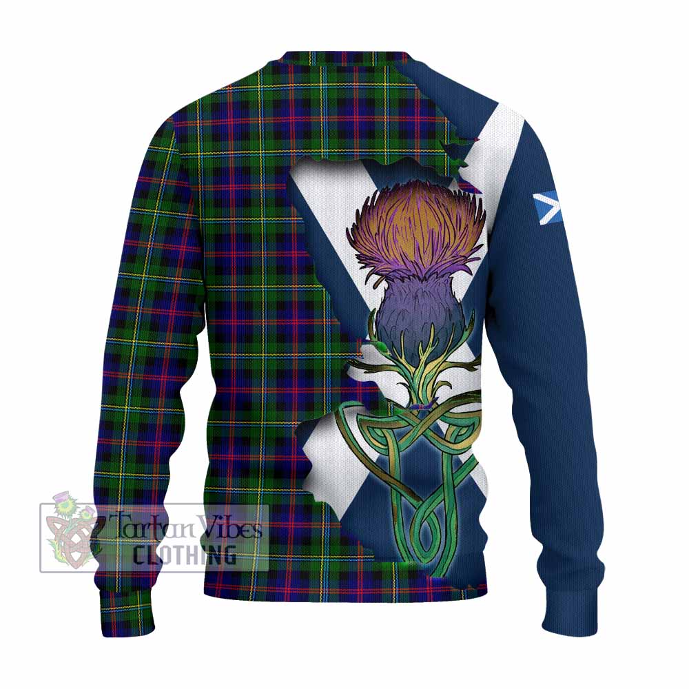 Tartan Vibes Clothing Malcolm Tartan Family Crest Knitted Sweater Scottish Thistle Celtic Inspired