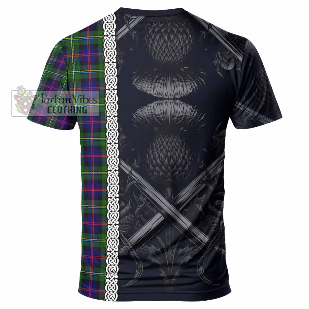 Tartan Vibes Clothing Malcolm Tartan T-Shirt with Family Crest Cross Sword Thistle Celtic Vibes