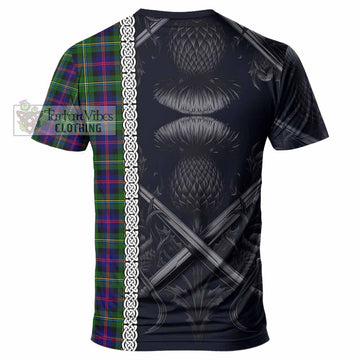 Tartan Vibes Clothing Malcolm Tartan T-Shirt with Family Crest Cross Sword Thistle Celtic Vibes