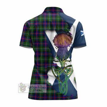 Malcolm Tartan Family Crest Women's Polo Shirt Scottish Thistle Celtic Inspired