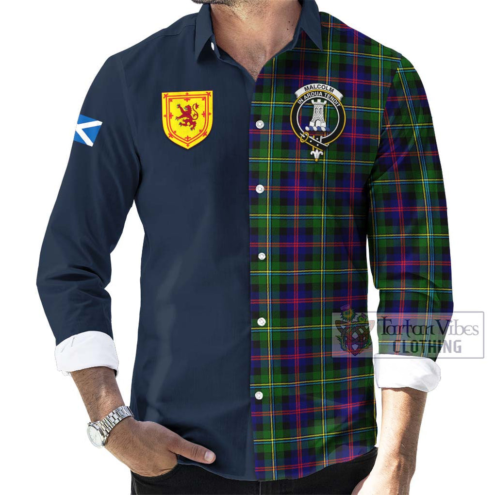 Malcolm Tartan Long Sleeve Button Shirt Alba with Scottish Lion Royal Arm Half Style Men's Shirt - Tartan Vibes Clothing