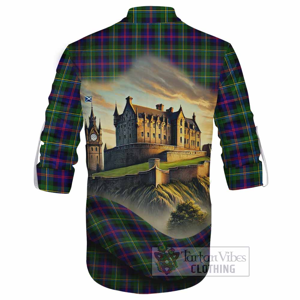 Tartan Vibes Clothing Malcolm Tartan Family Crest Ghillie Kilt Shirt with Scottish Ancient Castle Style