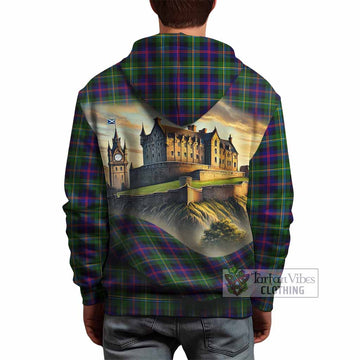 Tartan Vibes Clothing Malcolm Tartan Family Crest Hoodie with Scottish Ancient Castle Style