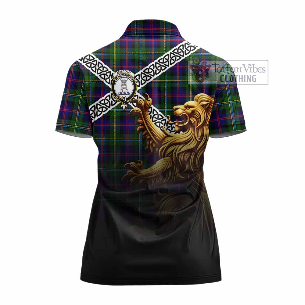 Tartan Vibes Clothing Malcolm Crest Tartan Women's Polo Shirt with Golden Lion Emblem Celtic Style