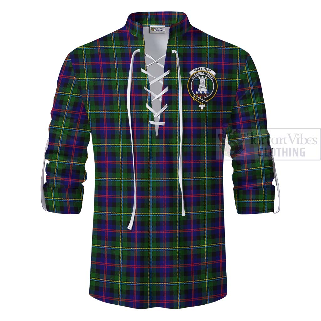 Tartan Vibes Clothing Malcolm Tartan Ghillie Kilt Shirt with Family Crest and Bearded Skull Holding Bottles of Whiskey