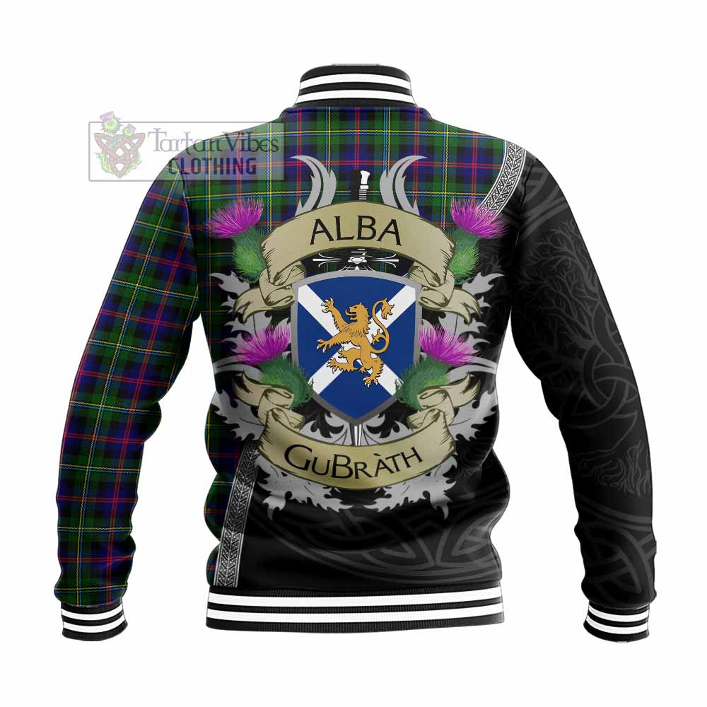 Tartan Vibes Clothing Malcolm Tartan Family Crest Baseball Jacket Lion Rampant Royal Thistle Shield Celtic Inspired