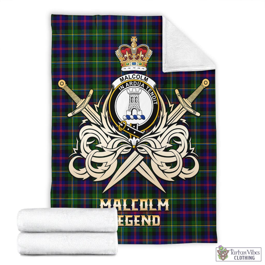 Tartan Vibes Clothing Malcolm Tartan Blanket with Clan Crest and the Golden Sword of Courageous Legacy