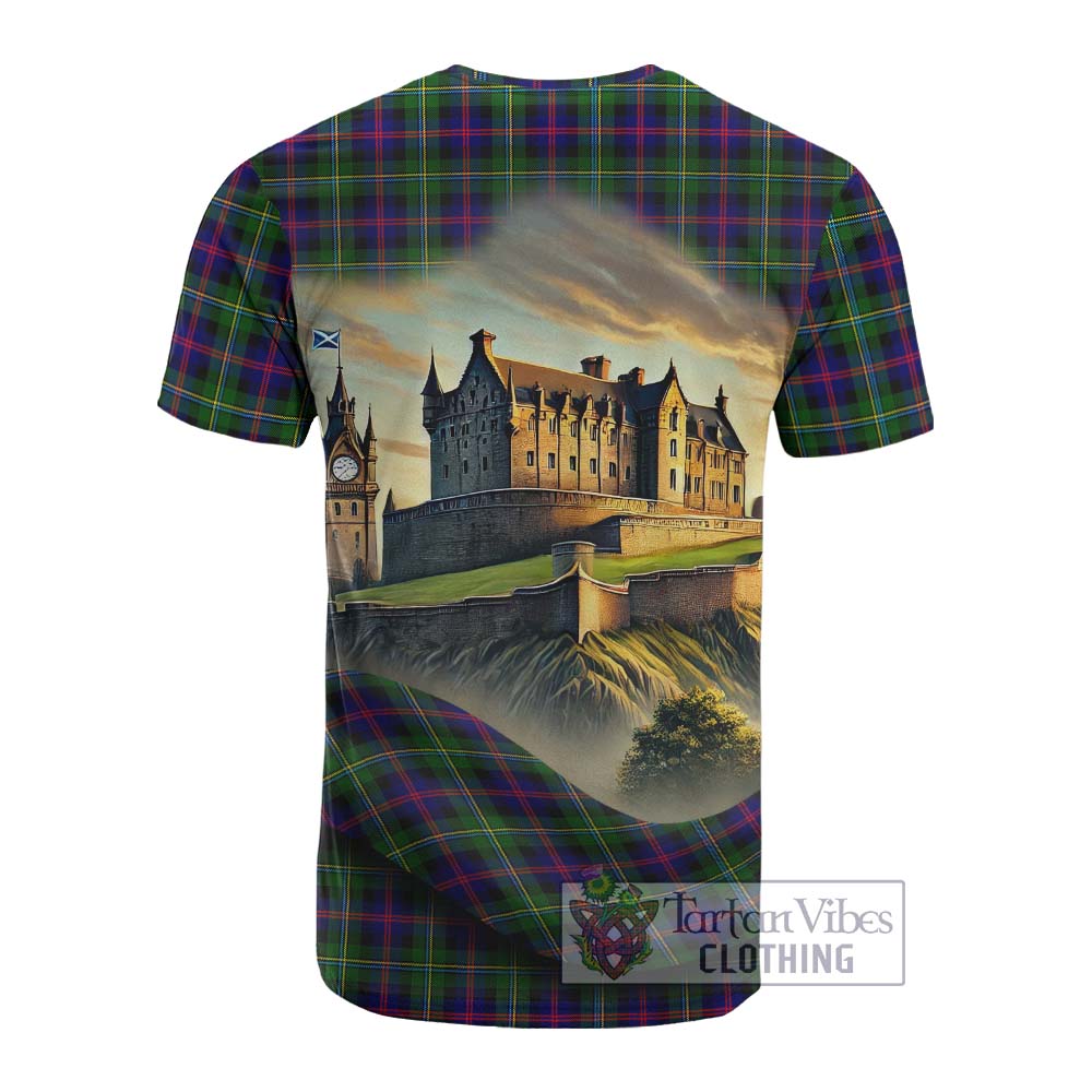 Tartan Vibes Clothing Malcolm Tartan Family Crest Cotton T-shirt with Scottish Ancient Castle Style