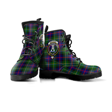 Malcolm Tartan Leather Boots with Family Crest