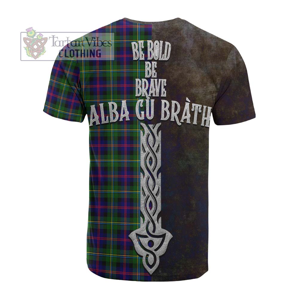 Tartan Vibes Clothing Malcolm Tartan Family Crest Cotton T-shirt Alba Gu Brath Be Brave Lion Ancient Style