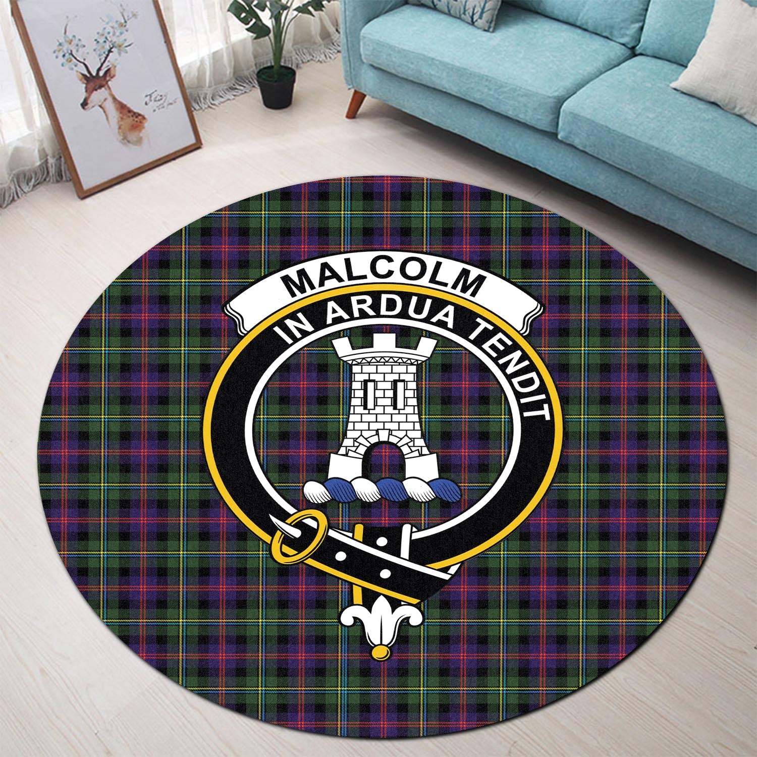 malcolm-tartan-round-rug-with-family-crest