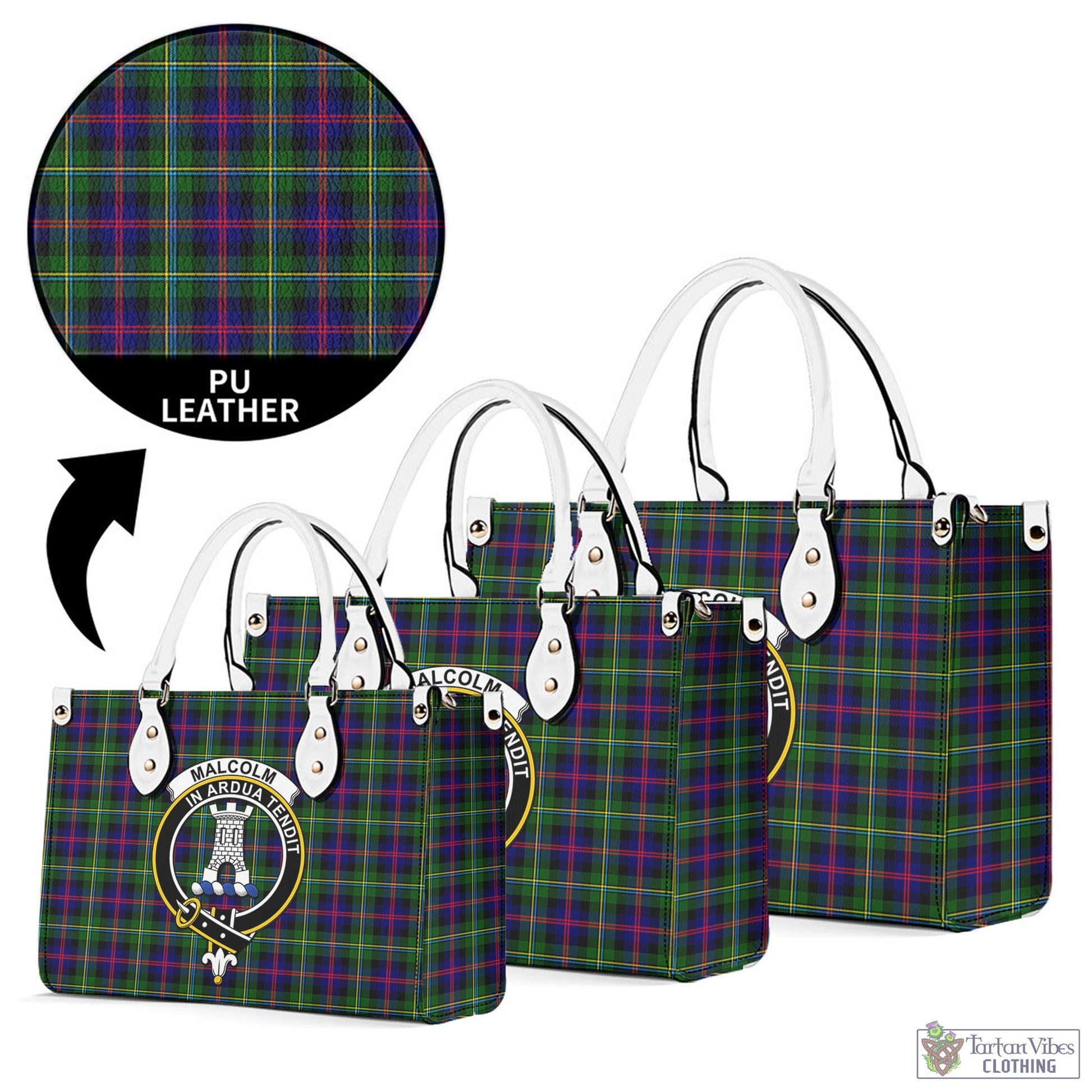 Tartan Vibes Clothing Malcolm Tartan Luxury Leather Handbags with Family Crest