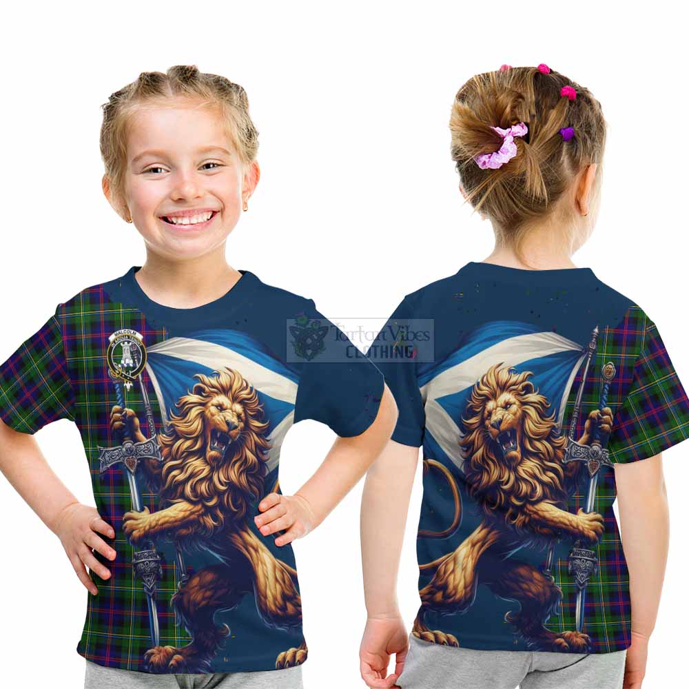 Tartan Vibes Clothing Malcolm Tartan Family Crest Kid T-Shirt with Scottish Majestic Lion