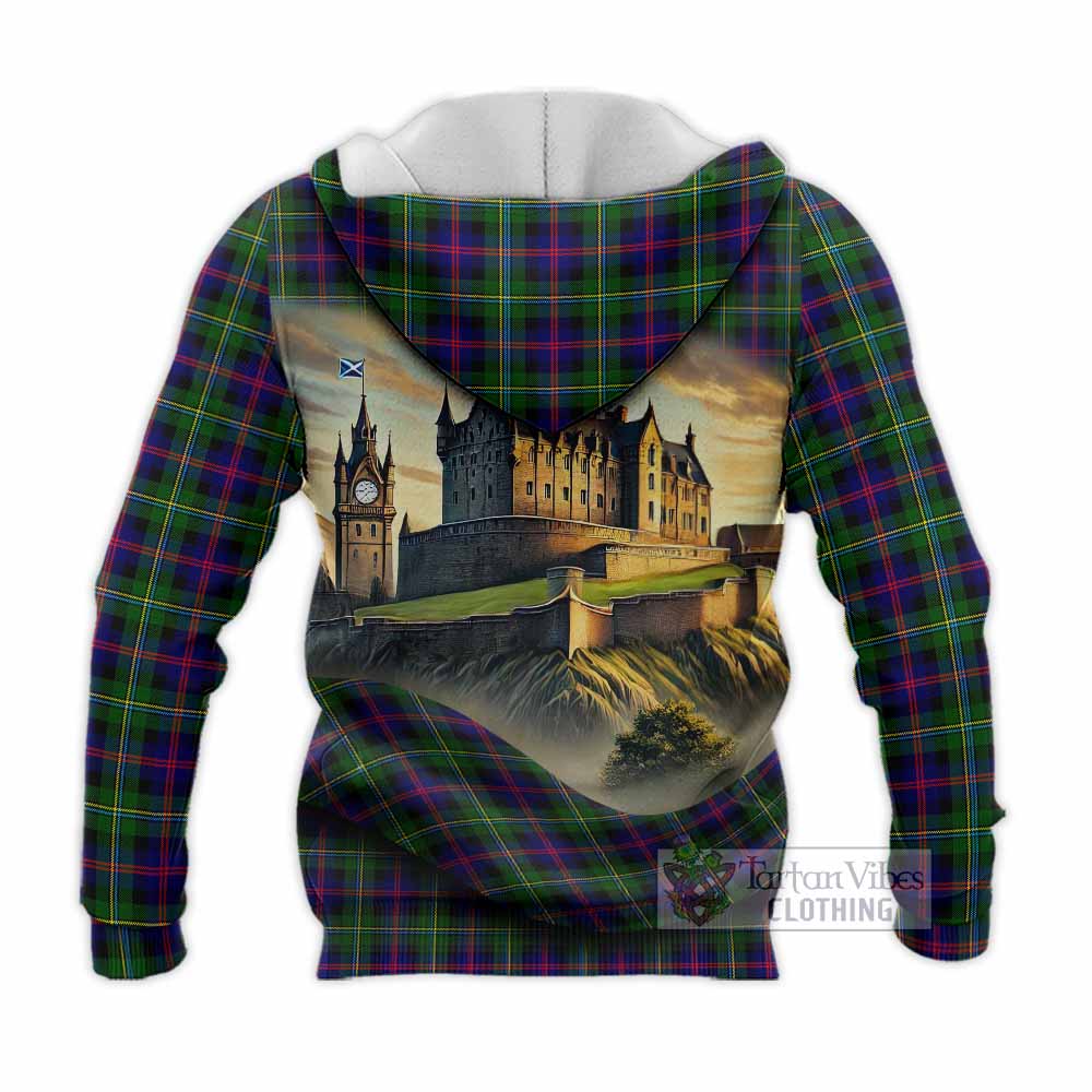 Tartan Vibes Clothing Malcolm Tartan Family Crest Knitted Hoodie with Scottish Ancient Castle Style