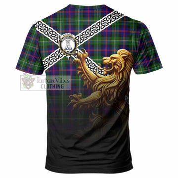 Tartan Vibes Clothing Malcolm Crest Tartan T-Shirt with Golden Lion Emblem Celtic Style