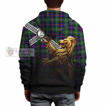 Malcolm Crest Tartan Hoodie with Golden Lion Emblem Celtic Style