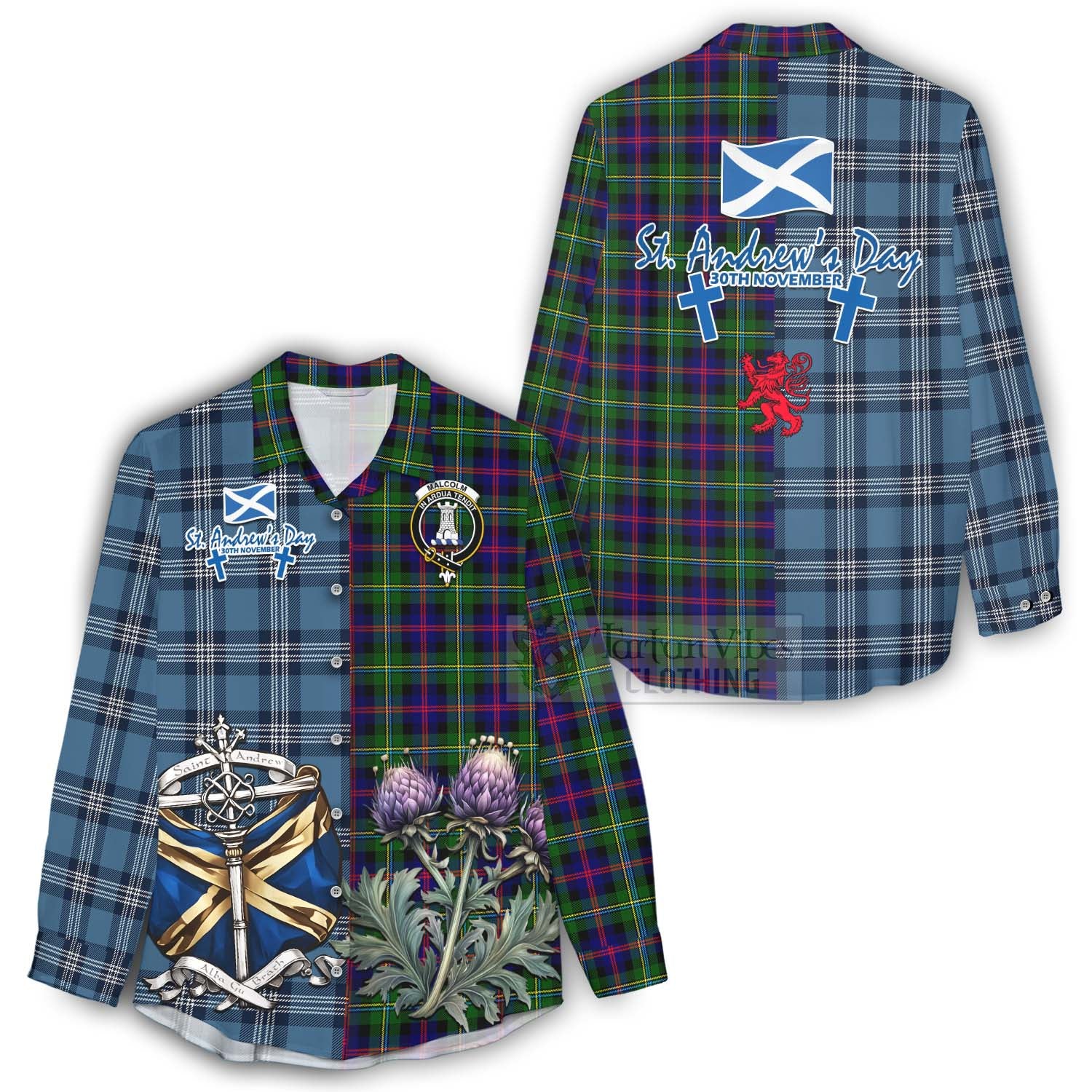 Tartan Vibes Clothing Malcolm Tartan Women's Casual Shirt Happy St. Andrew's Day Half Tartan Style