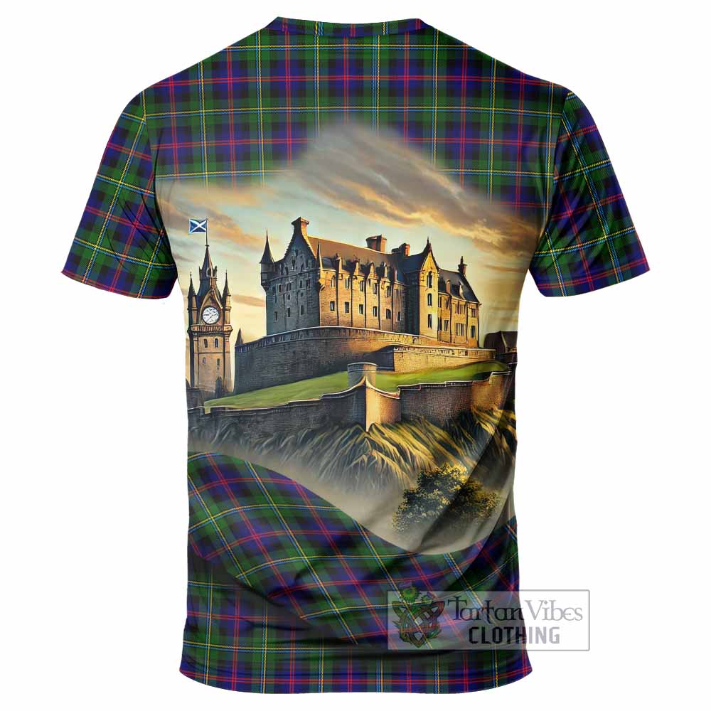 Tartan Vibes Clothing Malcolm Tartan Family Crest T-Shirt with Scottish Ancient Castle Stype