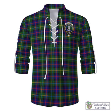 Malcolm Tartan Men's Scottish Traditional Jacobite Ghillie Kilt Shirt with Family Crest