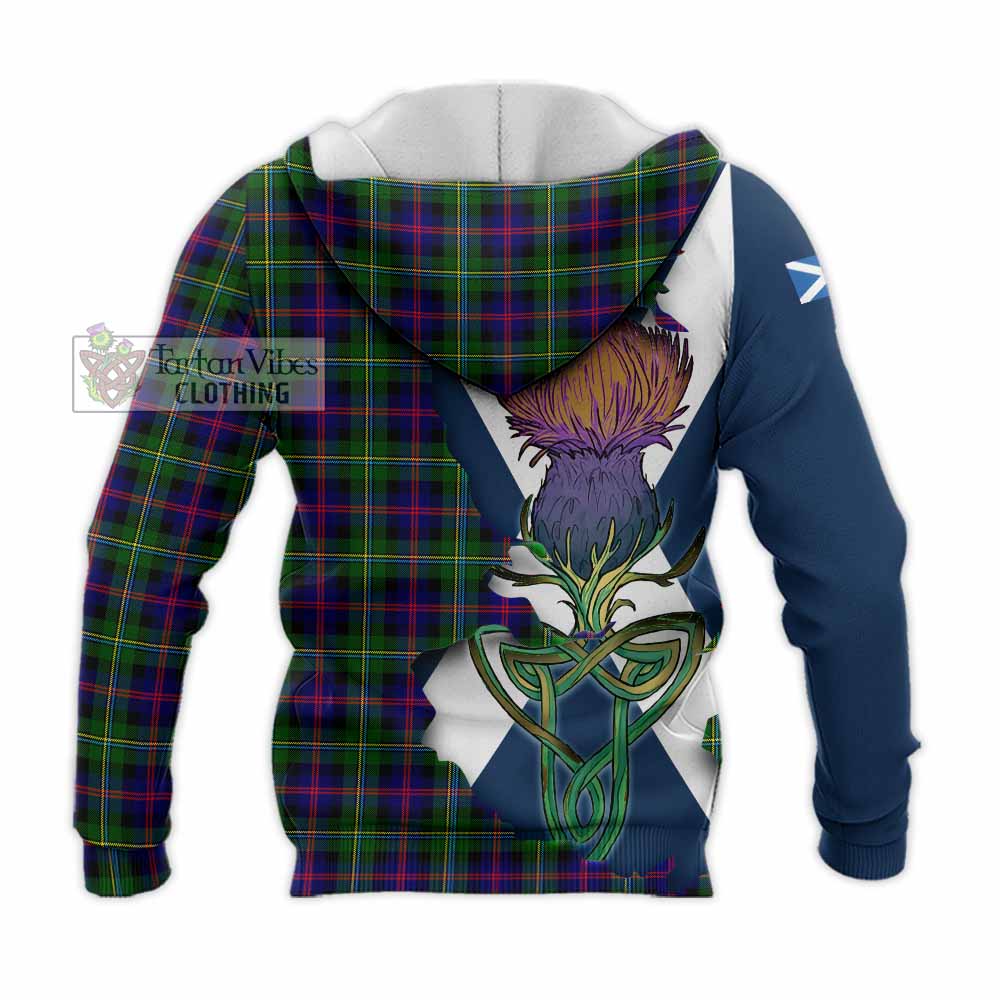 Tartan Vibes Clothing Malcolm Tartan Family Crest Knitted Hoodie Scottish Thistle Celtic Inspired