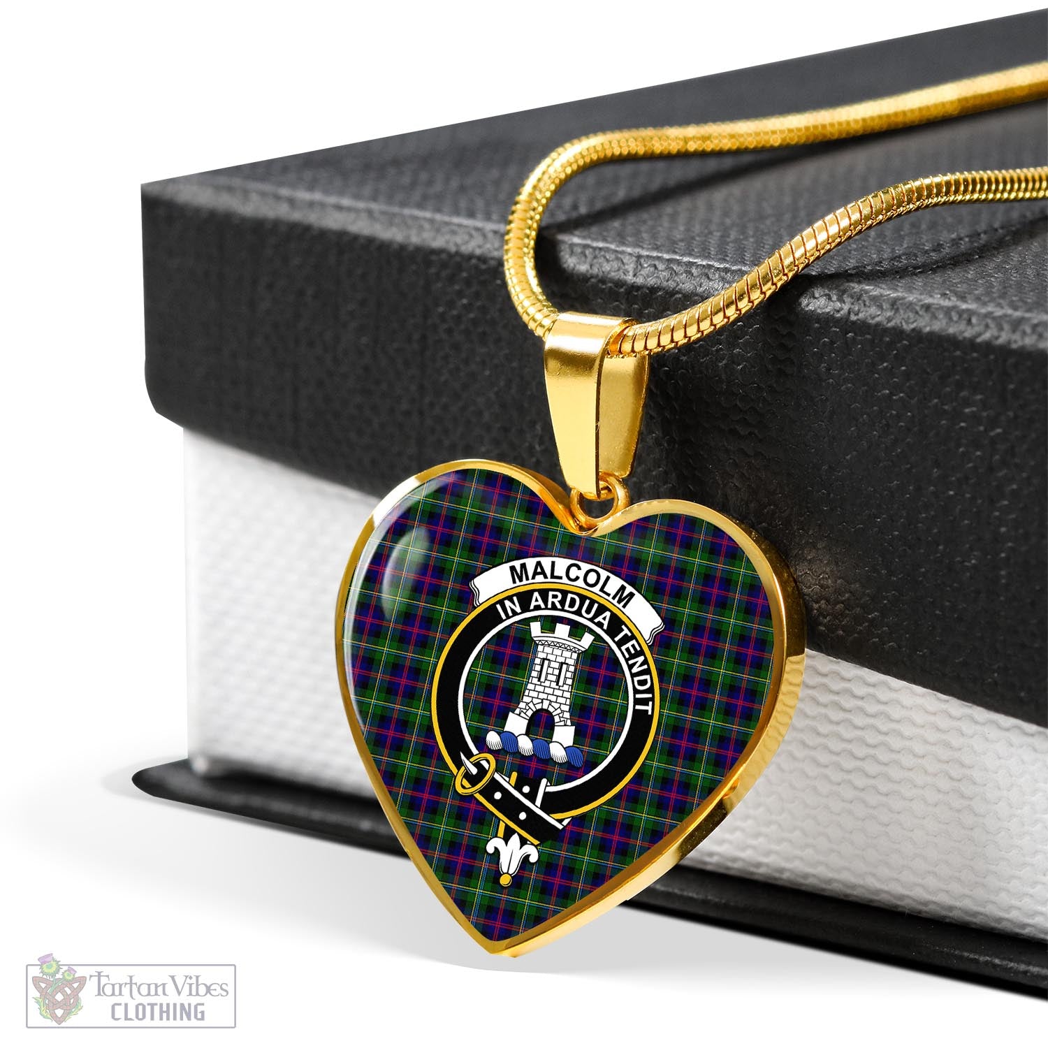 Tartan Vibes Clothing Malcolm Tartan Heart Necklace with Family Crest
