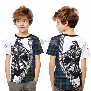 Malcolm Tartan Clan Crest Kid T-Shirt with Highlander Warrior Celtic Style