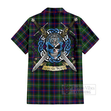 Malcolm Tartan Hawaiian Shirt with Family Crest Celtic Skull Style